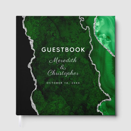 Emerald Green Agaat Wedding Silver Gastenboek (Voorkant)