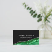 Emerald Green Agaat & Zilver Glitter Border Zwart Visitekaartje (Staand voorkant)