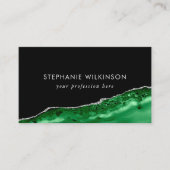 Emerald Green Agaat & Zilver Glitter Border Zwart Visitekaartje (Voorkant)