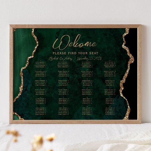 Emerald Green Agate Alfabetical Wedding Seating Se Poster