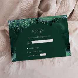 Emerald Green Agate Arch Silver Glitter Wedding RSVP Kaartje