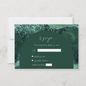 Emerald Green Agate Arch Silver Glitter Wedding RSVP Kaartje (Voorkant)