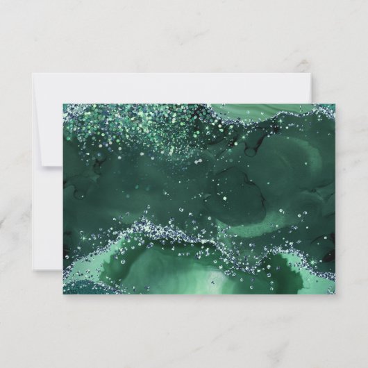 Emerald Green Agate Arch Silver Glitter Wedding RSVP Kaartje (Achterkant)
