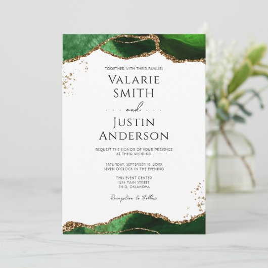 Emerald Green Agate Budget Wedding Kaart (Staand voorkant)