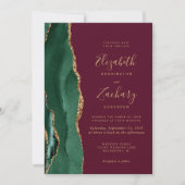 Emerald Green Agate Burgundy Photo QR Code Wedding Kaart (Voorkant)