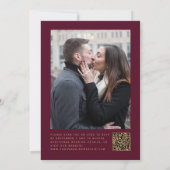 Emerald Green Agate Burgundy Photo QR Code Wedding Kaart (Achterkant)