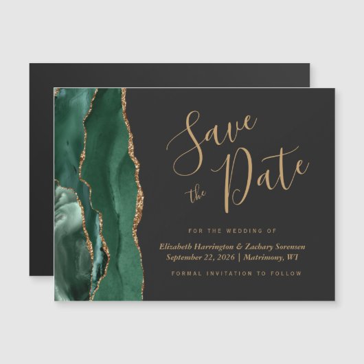 Emerald Green Agate Dark Wedding Save the Date (Voorkant / Achterkant)