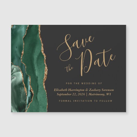 Emerald Green Agate Dark Wedding Save the Date (Voorkant)