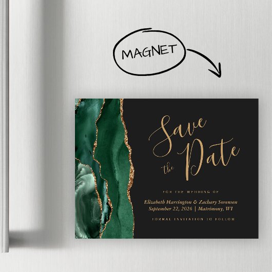 Emerald Green Agate Dark Wedding Save the Date