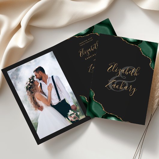 Emerald Green Agate Donker Gevouwen Trouwuitnodigi