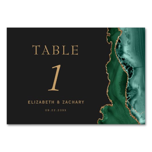Emerald Green Agate Gold Dark Wedding Kaart (Voorkant)