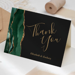 Emerald Green Agate Gold Donkere bruiloft Dank u Kaart