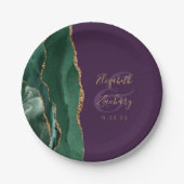 Emerald Green Agate Gold Paarse bruiloft Papieren Bordje (Voorkant)