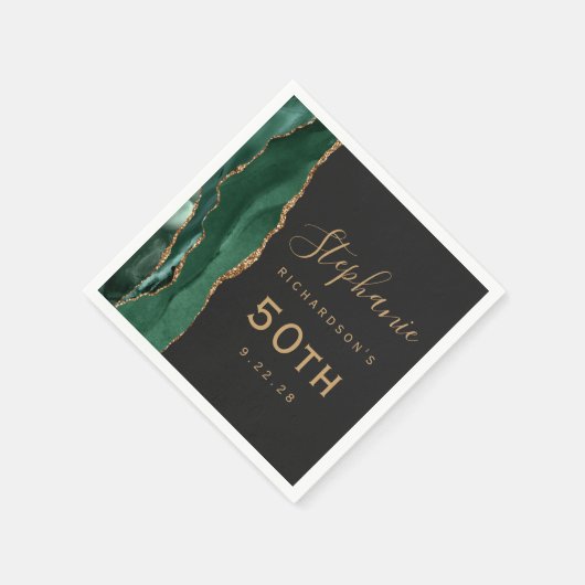 Emerald Green Agate Gold Script Dark 50th Birthday Servet (Hoek)