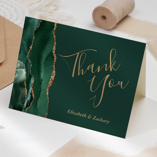 Emerald Green Agate Gold Wedding Hartelijk dank Kaart