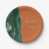 Emerald Green Agate Goud Verbrand Sinaasappel Wedd Papieren Bordje (Voorkant)