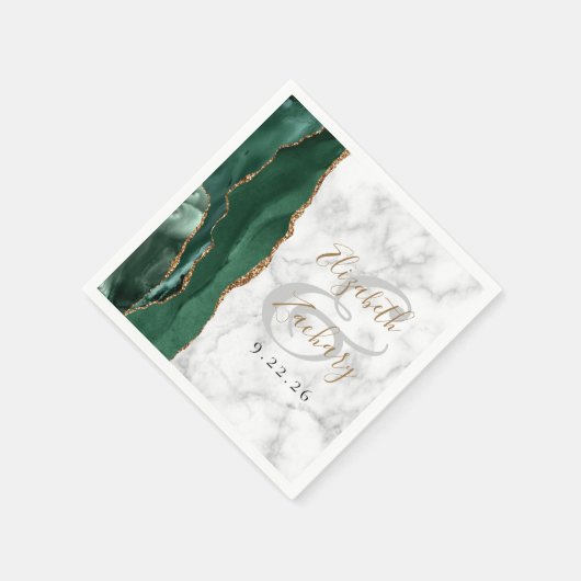 Emerald Green Agate Marble Gold Script Wedding Servet (Hoek)