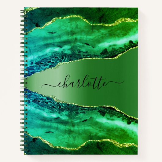 Emerald green agate marble name script notitieboek (Voorkant)