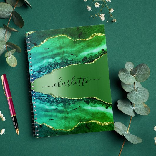 Emerald green agate marble name script notitieboek