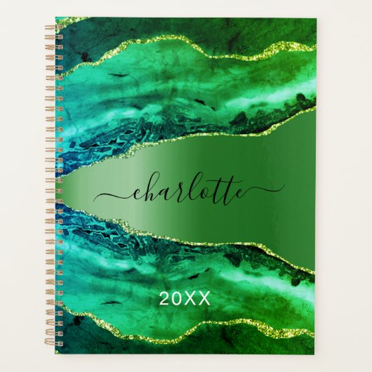 Emerald green agate marble name script planner (Voorkant)