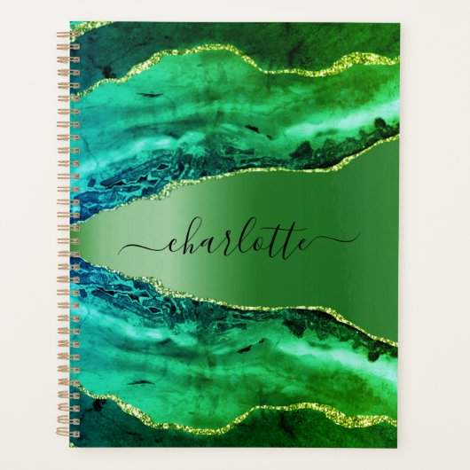 Emerald green agate marble name script planner (Voorkant)