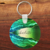Emerald green agate marble name script sleutelhanger (Voorkant)