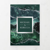 Emerald Green Agate Marble QR Code Weddenschap Drieluik Uitnodiging (Cover)