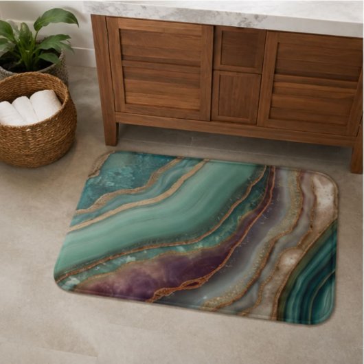 Emerald Green Agate Marble Teal Geode Gold Glitter Badmat