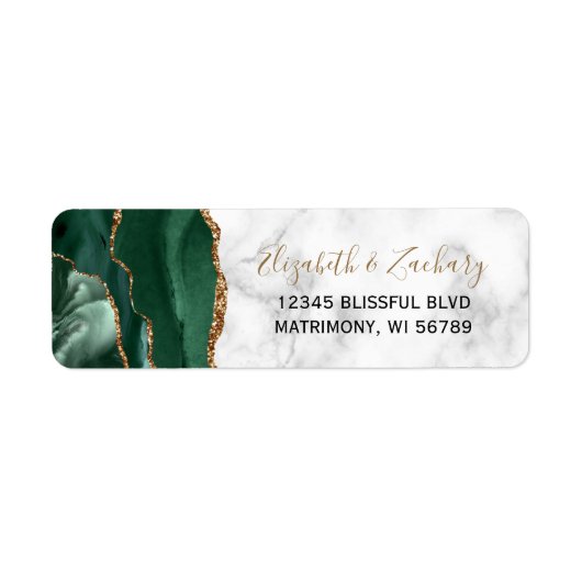 Emerald Green Agate Marble Wedding Retouradres Etiket (Voorkant)