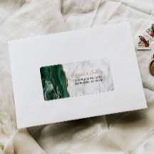 Emerald Green Agate Marble Wedding RSVP Adres
