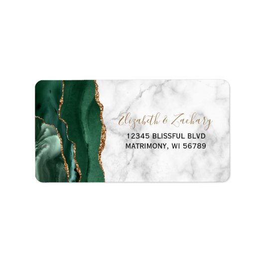 Emerald Green Agate Marble Wedding RSVP Adres Etiket (Voorkant)