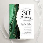 Emerald Green Agate Wit Goud 30e Verjaardag Kaart<br><div class="desc">Emerald groen,  wit en goud agaat 30e verjaardag uitnodiging. Elegant modern design met waterverf agaat marmeren geode achtergrond,  faux glitter goud en typografie script lettertype. Trendy uitnodigingskaart perfect voor een stijlvol vrouwenfeest. Gedrukte Zazzle-uitnodigingen of direct downloadbare digitale afdrukbare sjabloon.</div>