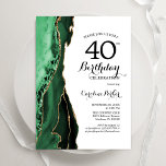Emerald Green Agate Wit Goud 40e Verjaardag Kaart<br><div class="desc">Emerald groen,  wit en goud agaat 40e verjaardag uitnodiging. Elegant modern design met waterverf agaat marmeren geode achtergrond,  faux glitter goud en typografie script lettertype. Trendy uitnodigingskaart perfect voor een stijlvol vrouwenfeest. Gedrukte Zazzle-uitnodigingen of direct downloadbare digitale afdrukbare sjabloon.</div>