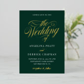 Emerald Green All in One Calligraphy Wedding Gold Folie Uitnodiging (Staand Voorkant)