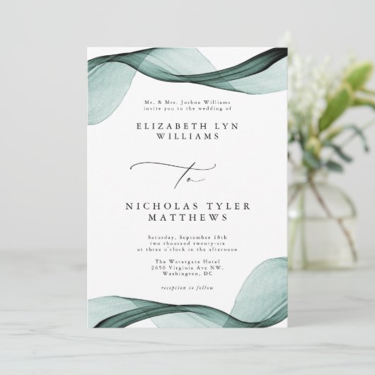 Emerald Green All-in-One Huwelijksuitnodigingen Kaart (Staand voorkant)