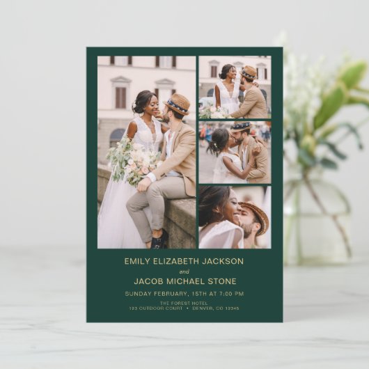 Emerald Green Alles in één QR-code Fotobruiloft Kaart (Staand voorkant)