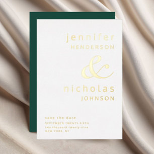 Emerald Green Ampersand Wedding Save the Date Gold Folie Uitnodiging