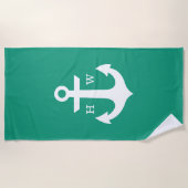 Emerald Green Anchor Monogram Strandlaken (Voorkant)