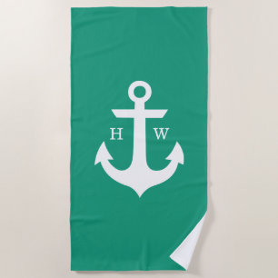 Emerald Green Anchor Monogram Strandlaken