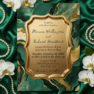 Emerald Green and Gold Agate Marble Luxury Wedding Kaart