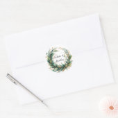 Emerald Green and Gold Floral Frame Wedding Ronde Sticker (Envelop)
