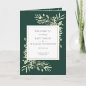 Emerald Green and Gold Greenery Foliage Wedding Programma (Voorkant)