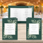 Emerald Green and Gold Greenery Foliage Wedding Programma