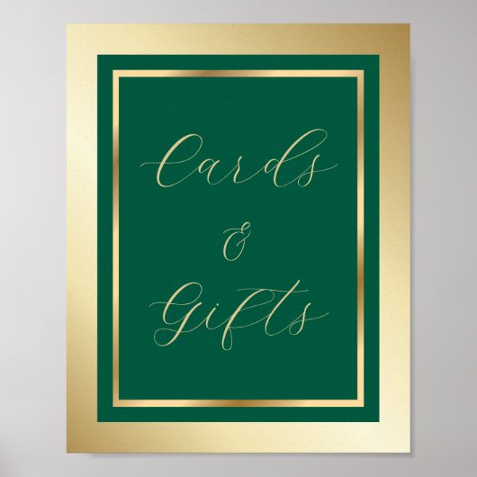 Emerald Green and Gold Kaarten and Gifts Sign Poster (Voorkant)