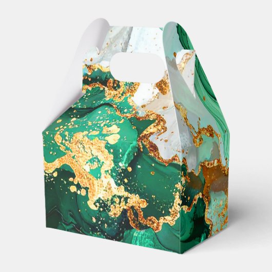 Emerald Green and Gold Marble Agate Birthday Party Bedankdoosjes (Achterkant)