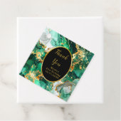 Emerald Green and Gold Marble Agate Birthday Party Bedankjes Labels (In situ)