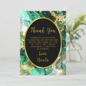Emerald Green and Gold Marble Agate Birthday Party Bedankkaart (Staand voorkant)