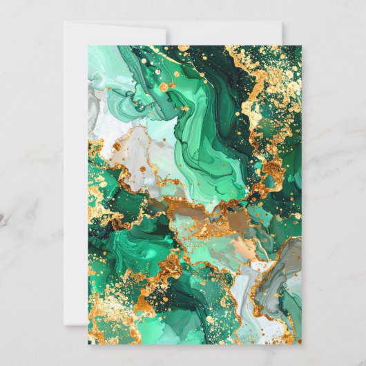 Emerald Green and Gold Marble Agate Birthday Party Bedankkaart (Achterkant)