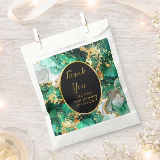 Emerald Green and Gold Marble Agate Birthday Party Bedankzakje (Geknipt)