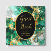 Emerald Green and Gold Marble Agate Birthday Party Gastenboek (Voorkant)